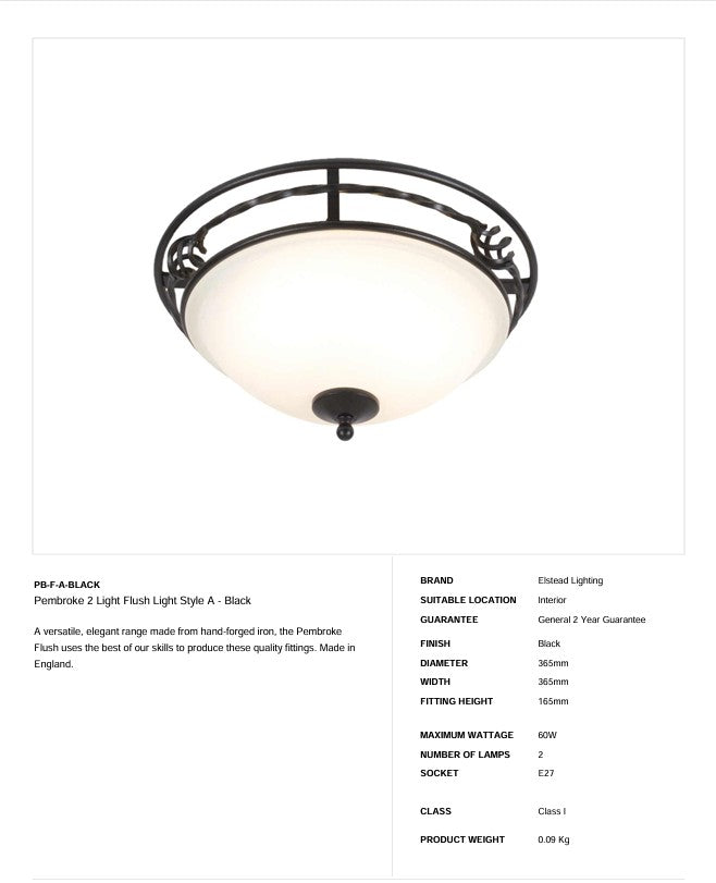 Pembroke 2 Light Flush Light Style A - Schwarz