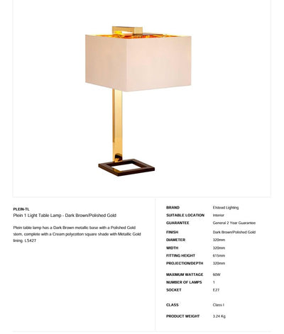 Plein 1 Light Tischleuchte - Dunkelbraun/Gold poliert