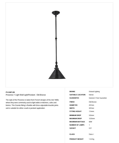Provence 1 Light Wandleuchte/Pendelleuchte - Old Bronze