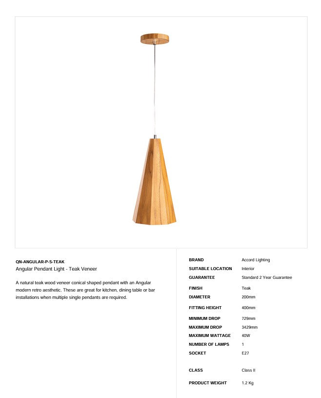 Eckige Pendelleuchte - Teak Furnier (Neuheit)