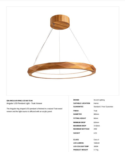 Eckige LED-Pendelleuchte - Teakholzfurnier (Neuheit)