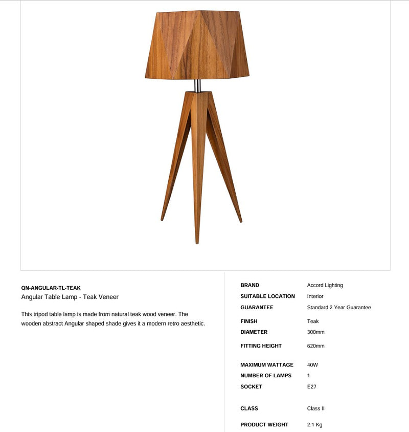 Eckige Tischleuchte - Teak Furnier (Neuheit)