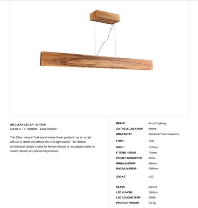 Clean LED Pendelleuchte - Teak Furnier (Neuheit)