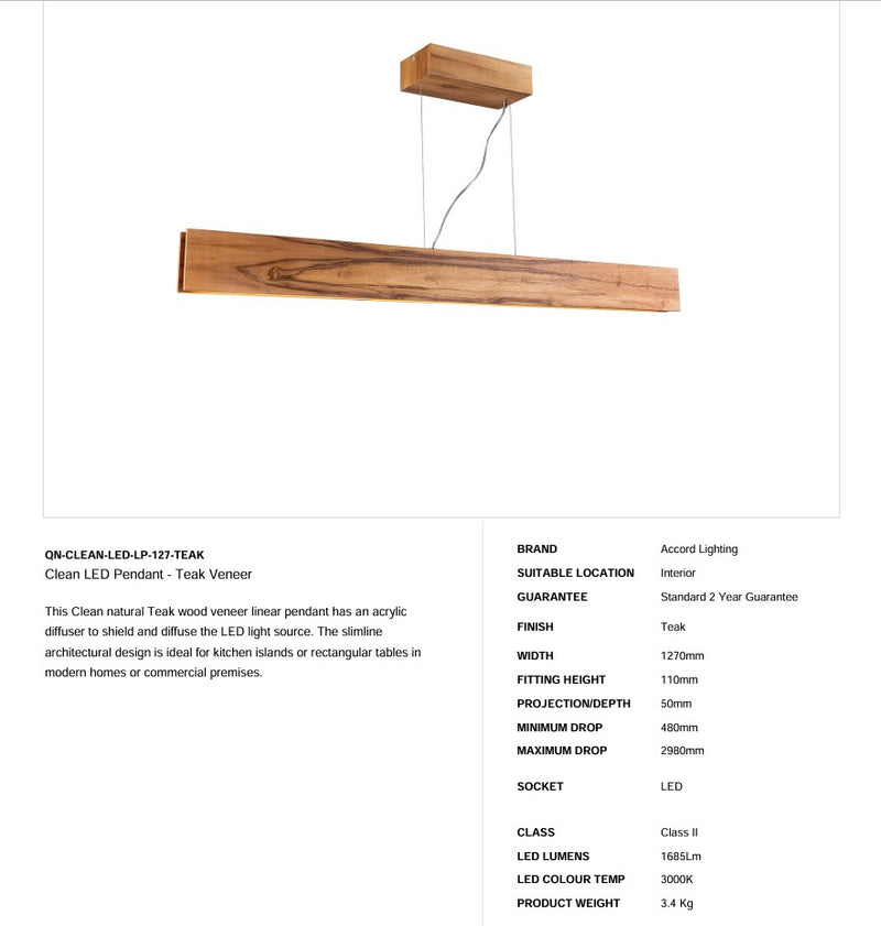 Clean LED Pendelleuchte - Teak Furnier (Neuheit)