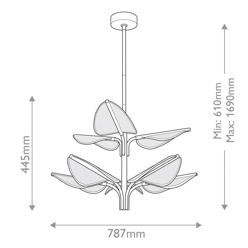 Floriana 8 Blatt LED Kronleuchter Groß - Messing Natur (Neuheit)