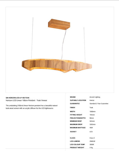 Horizon LED Linear 100cm oder 140cm Pendelleuchte - Teak Furnier (Neuheit)