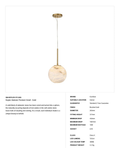 Kepler Alabster Anhänger Klein - Gold