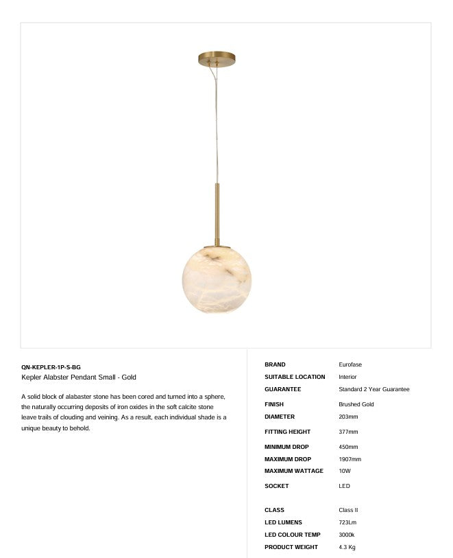 Kepler Alabster Anhänger Klein - Gold