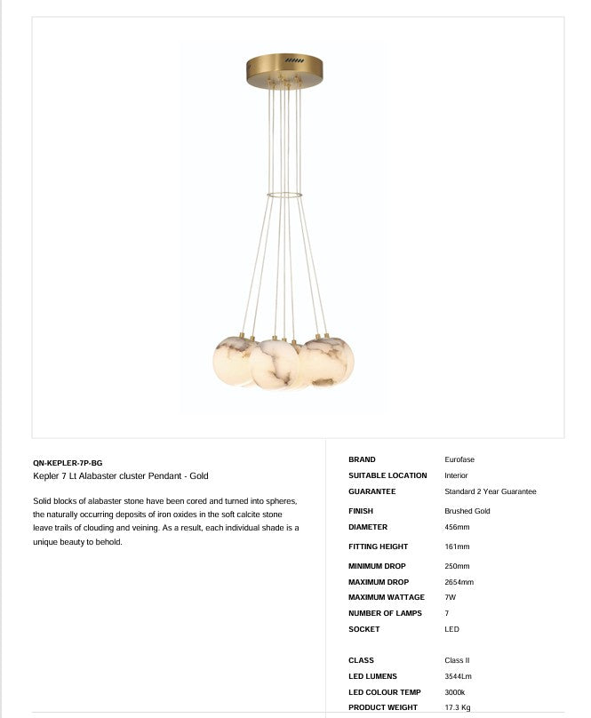 Kepler 7 Lt Alabaster Cluster Anhänger - Gold