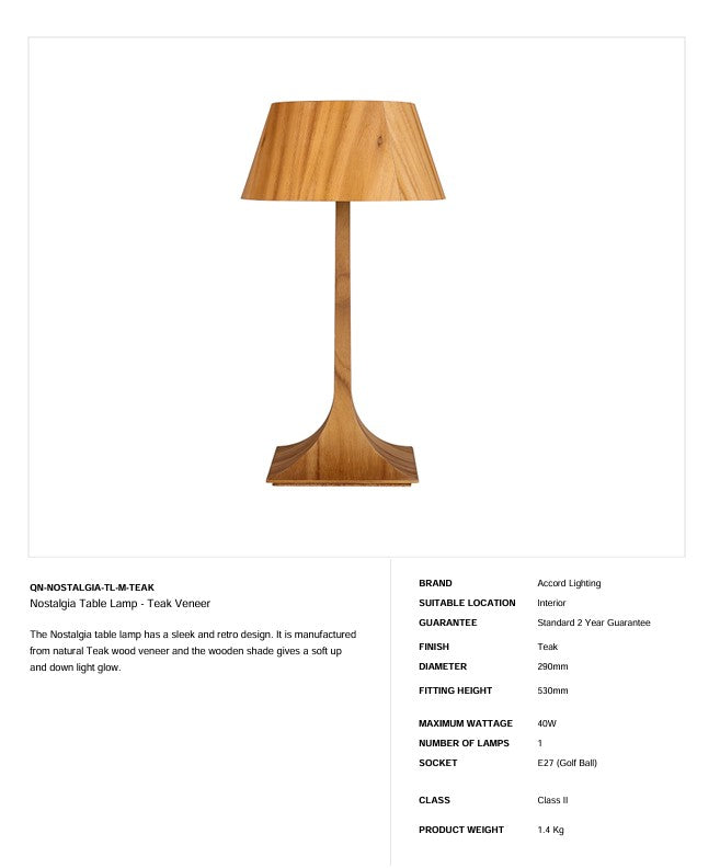 Nostalgie Tischleuchte (53cm) - Teak Furnier (Neuheit)