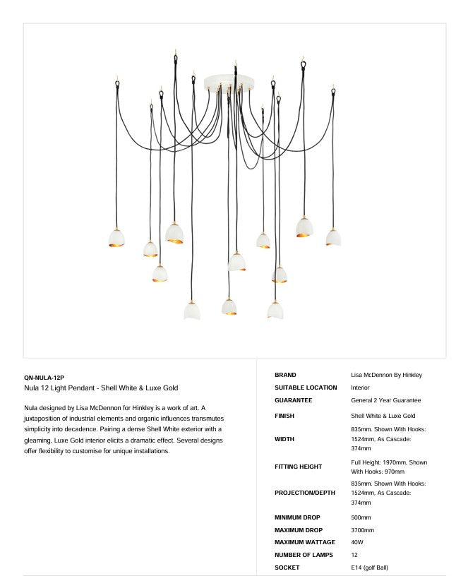 Nula 12 Light Pendelleuchte - Muschel Weiß & Luxe Gold (Neuheit)