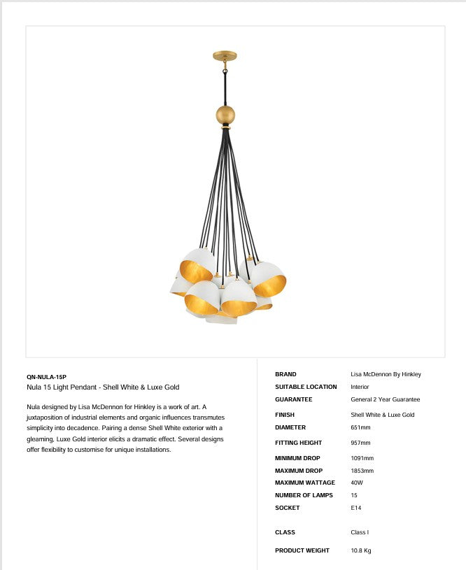 Nula 15 Light Pendelleuchte - Muschel Weiß & Luxe Gold (Neuheit)