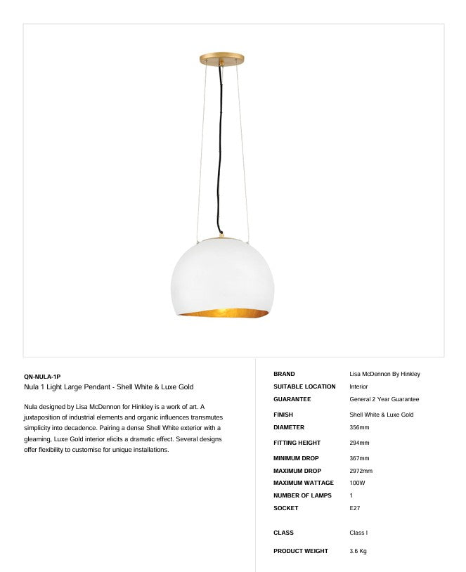 Nula 12 Light Pendelleuchte - Muschel Weiß & Luxe Gold (Neuheit)