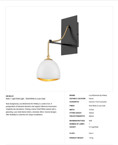 Nula 1 Light Wandleuchte - Shell Weiß & Luxe Gold (Neuheit)