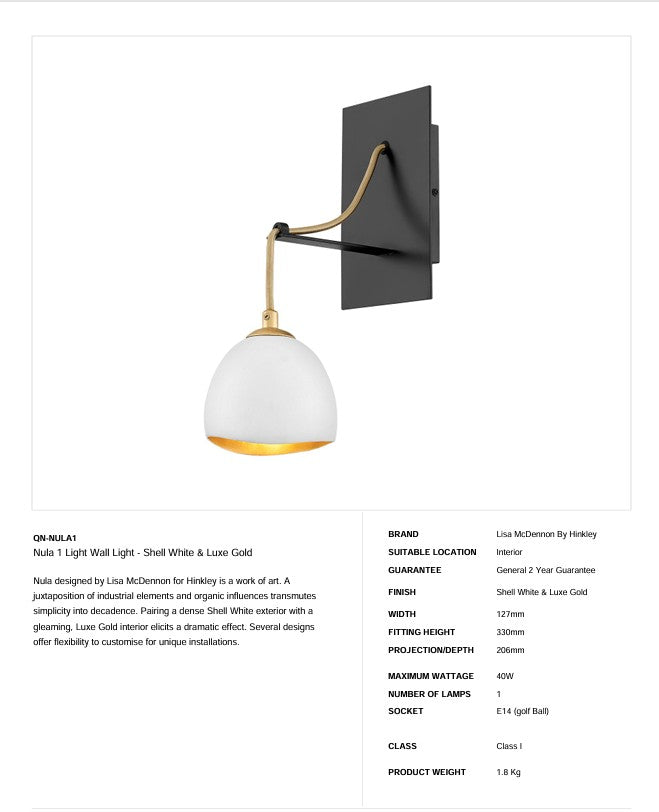Nula 1 Light Wandleuchte - Shell Weiß & Luxe Gold (Neuheit)
