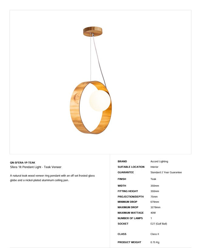 Sfera 1lt Pendelleuchte - Teak Furnier (Neuheit)