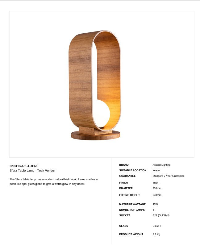 Sfera Tischleuchte - Teak Furnier (Neuheit)
