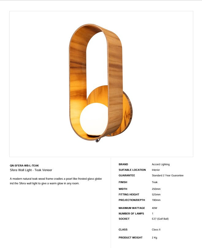 Sfera Wandleuchte - Teak Furnier (Neuheit)