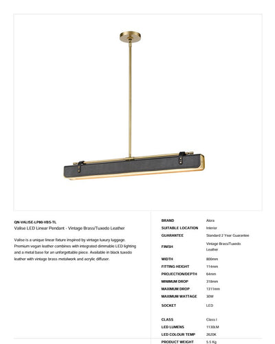 Valise LED-Pendelleuchte - Vintage Messing/Smoking-Leder (Neuheit)