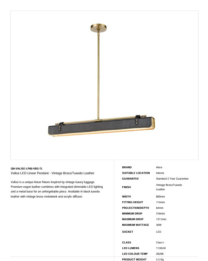 Valise LED-Pendelleuchte - Vintage Messing/Smoking-Leder (Neuheit)