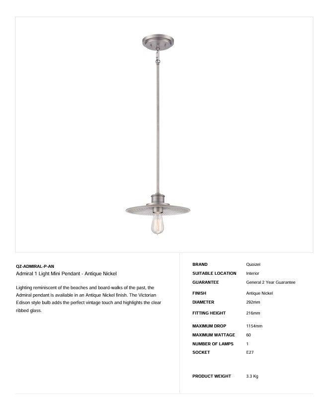 Admiral 1 Light Mini Anhänger - Antikes Nickel
