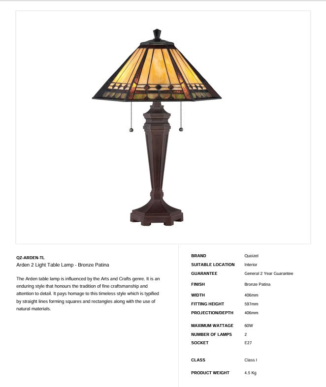 Arden 2 Light Tischleuchte - Bronze Patina