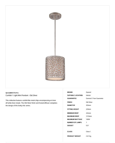 Confetti 1 Light Mini Anhänger - Altsilber