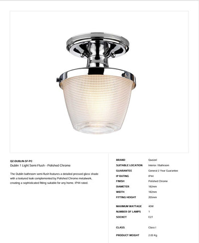 Dublin 1 Light Semi-Flush - Chrom poliert (Neuheit)