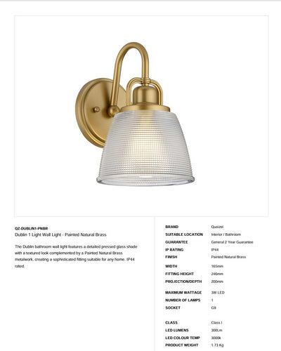 Dublin 1 Light Wandleuchte - Messing naturbemalt und Chrom poliert (Neuheit)