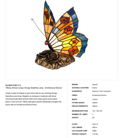 Tiffany Animal Lamps Orange Schmetterling Lampe - Architektonische Bronze (Tiffany-Style)