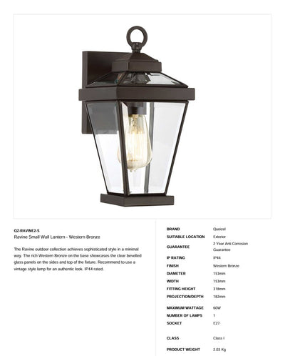 Ravine Kleine Wandlaterne (S) - Westliche Bronze