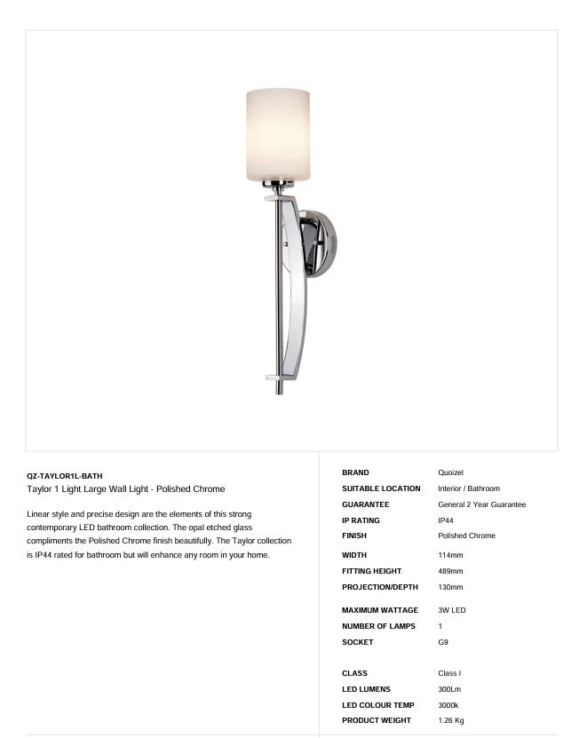 Taylor 1 Light Große Wandleuchte - Chrom poliert (Neuheit)