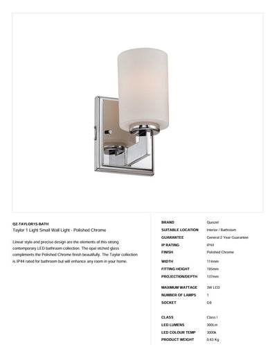 Taylor 1 Light Kleine Wandleuchte - Chrom poliert (Neuheit)