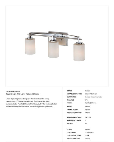 Taylor 3 Light Wandleuchte - Chrom poliert (Neuheit)