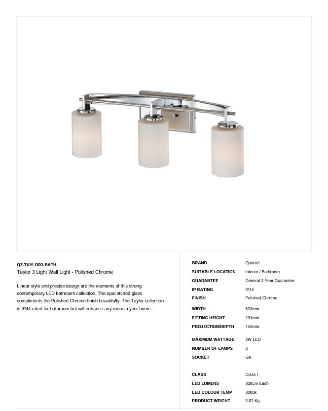 Taylor 3 Light Wandleuchte - Chrom poliert (Neuheit)