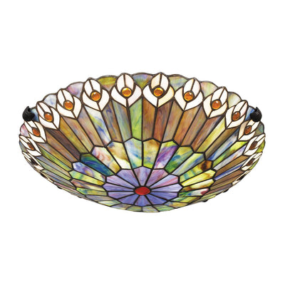 Quoizel Watkins 2 lt Tiffany Style Flush - Valiant Bronze & Kunstglas Schirm