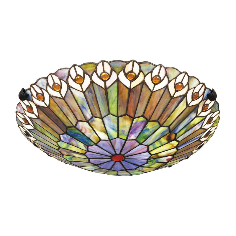 Quoizel Watkins 2 lt Tiffany Style Flush - Valiant Bronze & Kunstglas Schirm