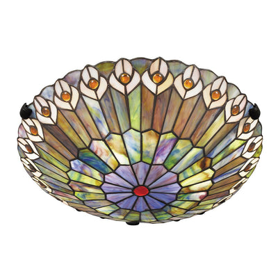 Quoizel Watkins 2 lt Tiffany Style Flush - Valiant Bronze & Kunstglas Schirm
