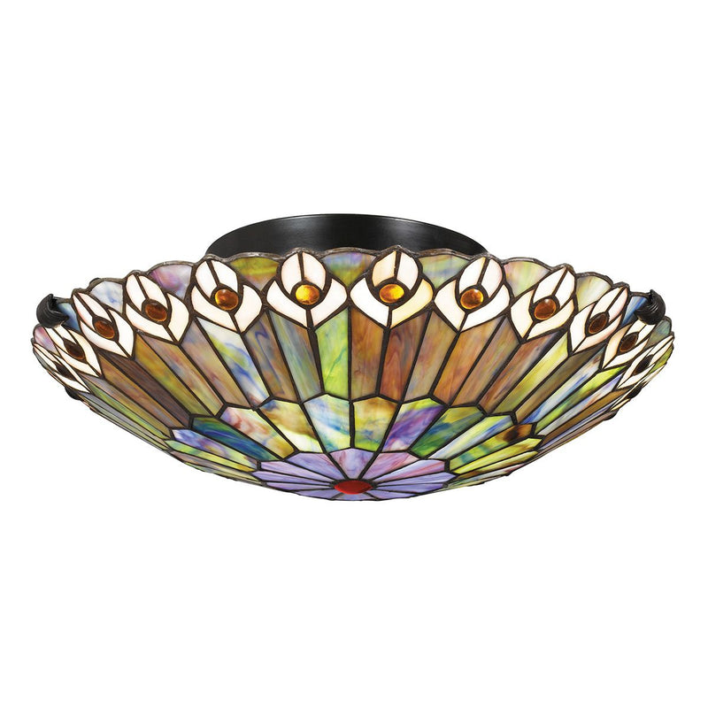 Quoizel Watkins 2 lt Tiffany Style Flush - Valiant Bronze & Kunstglas Schirm