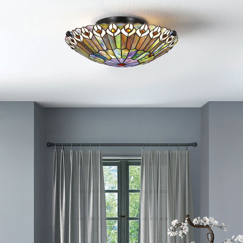 Quoizel Watkins 2 lt Tiffany Style Flush - Valiant Bronze & Kunstglas Schirm