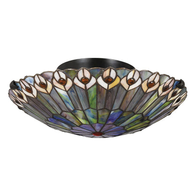 Quoizel Watkins 2 lt Tiffany Style Flush - Valiant Bronze & Kunstglas Schirm