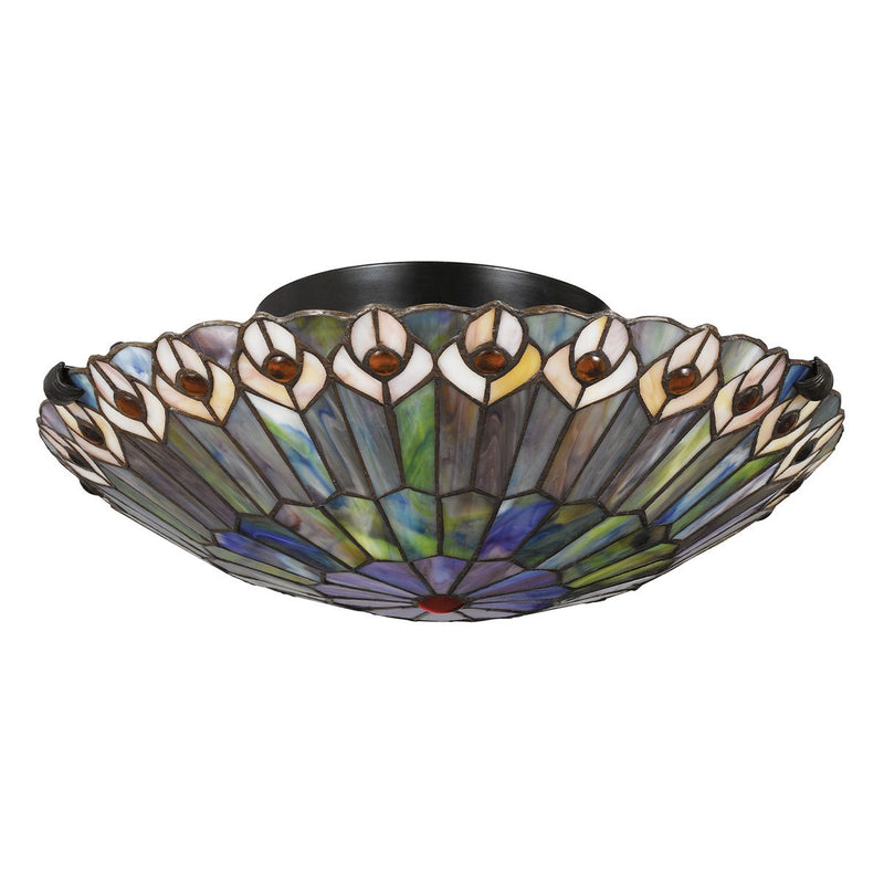 Quoizel Watkins 2 lt Tiffany Style Flush - Valiant Bronze & Kunstglas Schirm