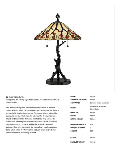 Flüsternde 2 Tischlampe im Tiffany-Stil - Valiant Bronze mit Kunstglasschirm (Neuheit)