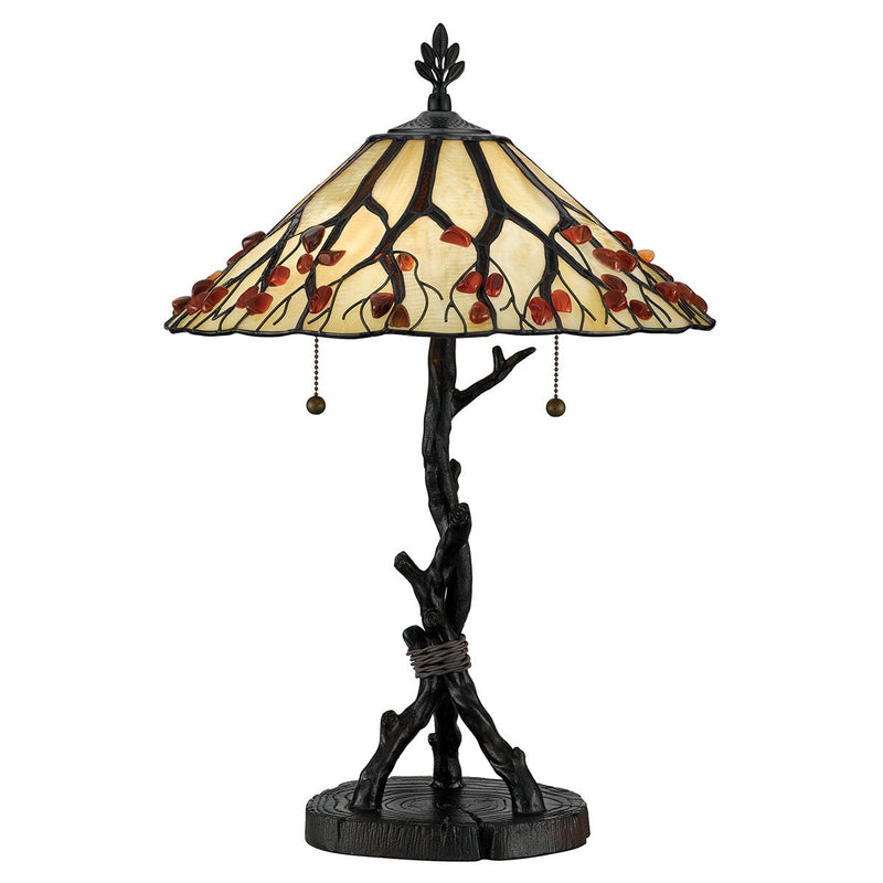 Flüsternde 2 Tischlampe im Tiffany-Stil - Valiant Bronze mit Kunstglasschirm (Neuheit)