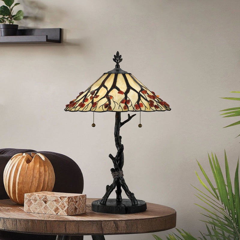 Flüsternde 2 Tischlampe im Tiffany-Stil - Valiant Bronze mit Kunstglasschirm (Neuheit)